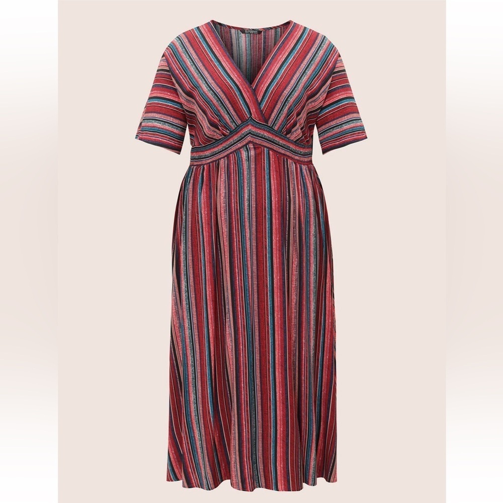 BloomChic Striped Contrast Dolman Sleeve Shirred Pocket Split Flutter Dress - Picture 5 of 7